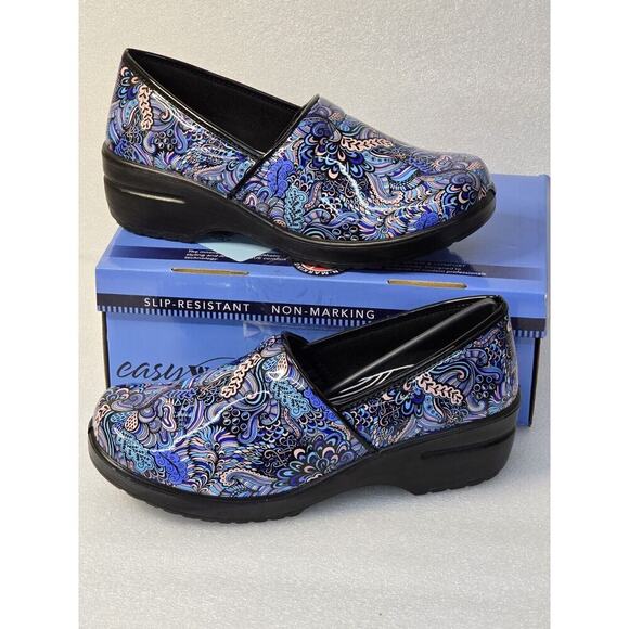 Easy Works Lyndee Women's Slip On Blue Pop Pat New In Box Size 12 M Slip Resista - Picture 1 of 7